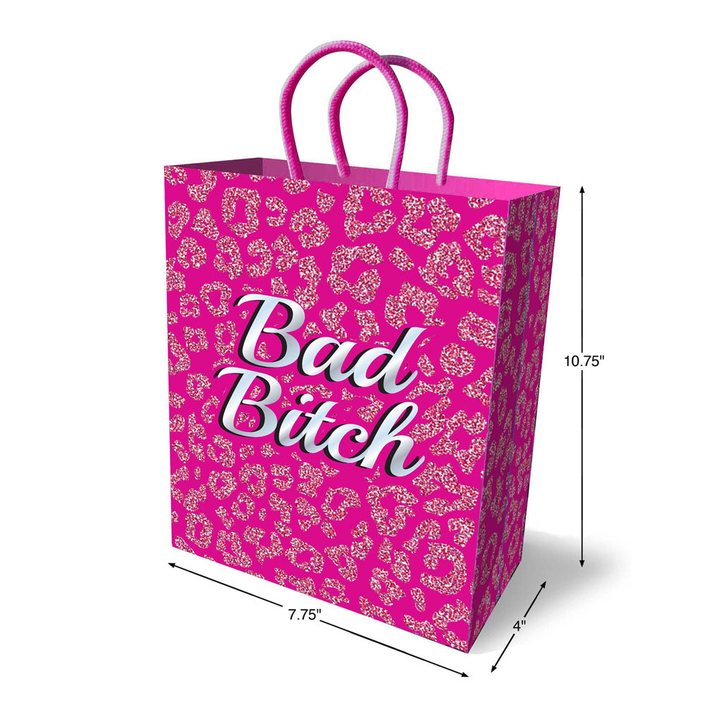 Bad Bitch Gift Bag - Novelty Gift Bag with leopard print design and pink handles, perfect for gifting.