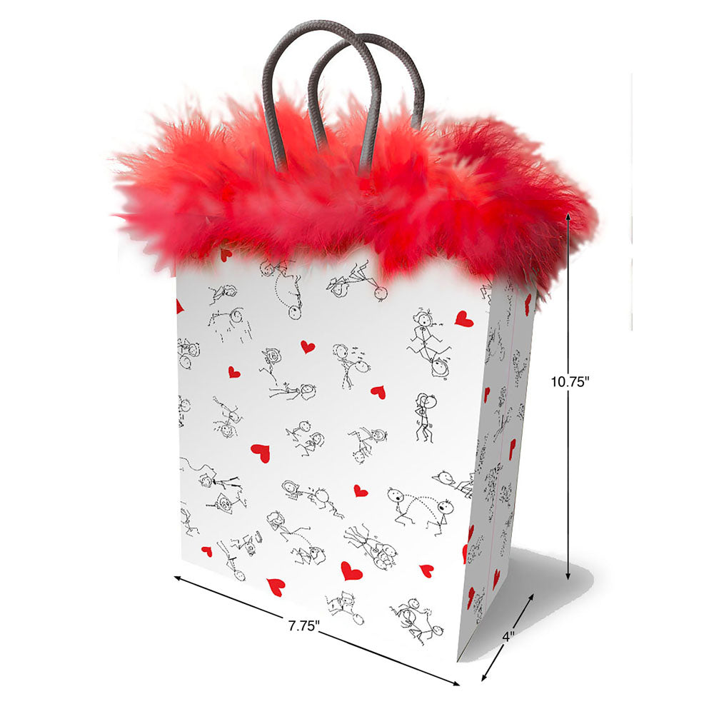 Naughty Stick Figures Gift Bag - Novelty Gift Bag with fluffy red marabou fringe and playful stick figure designs.