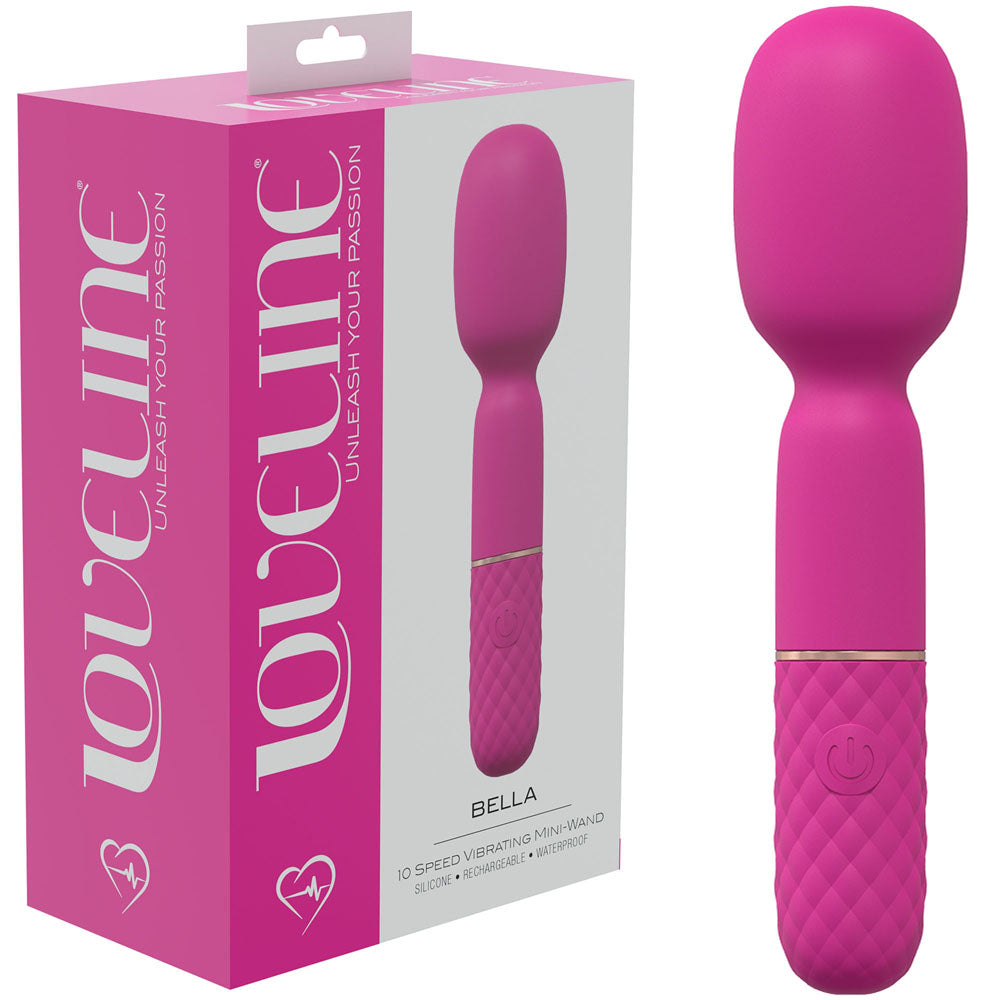 LOVELINE Bella -  -  14 cm USB Rechargeable Massage Wand in vibrant pink packaging with design details.