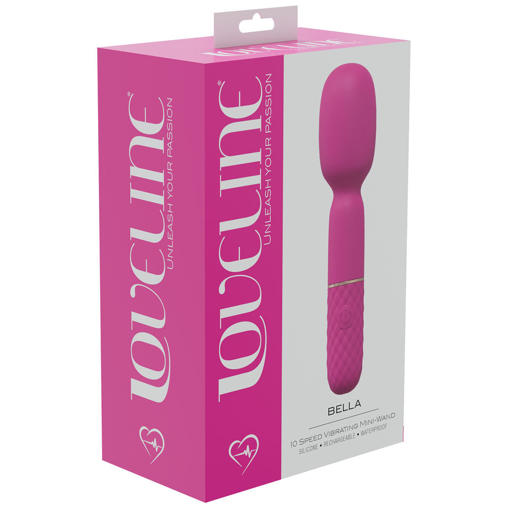 LOVELINE Bella -  -  14 cm USB Rechargeable Massage Wand packaging showing its pink design and brand logo.