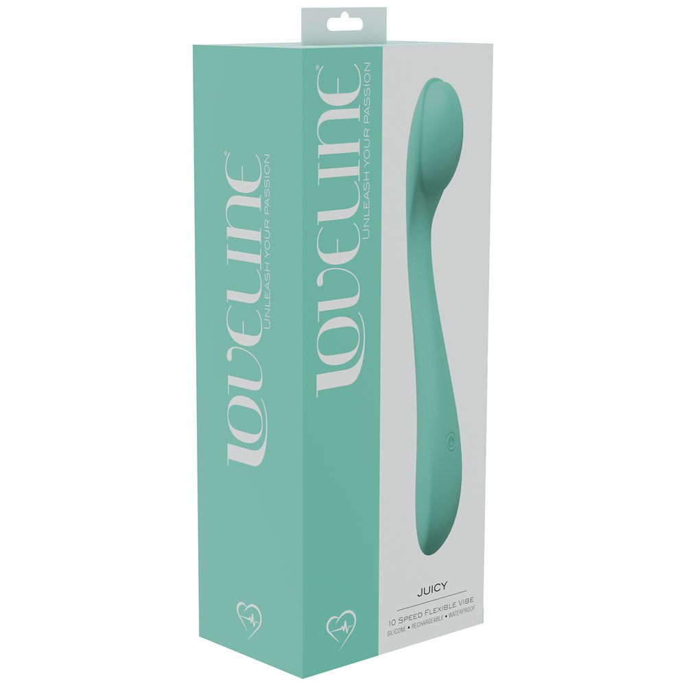 LOVELINE Juicy -  -  21.5 cm USB Rechargeable Vibrator packaging with sleek design and modern branding.