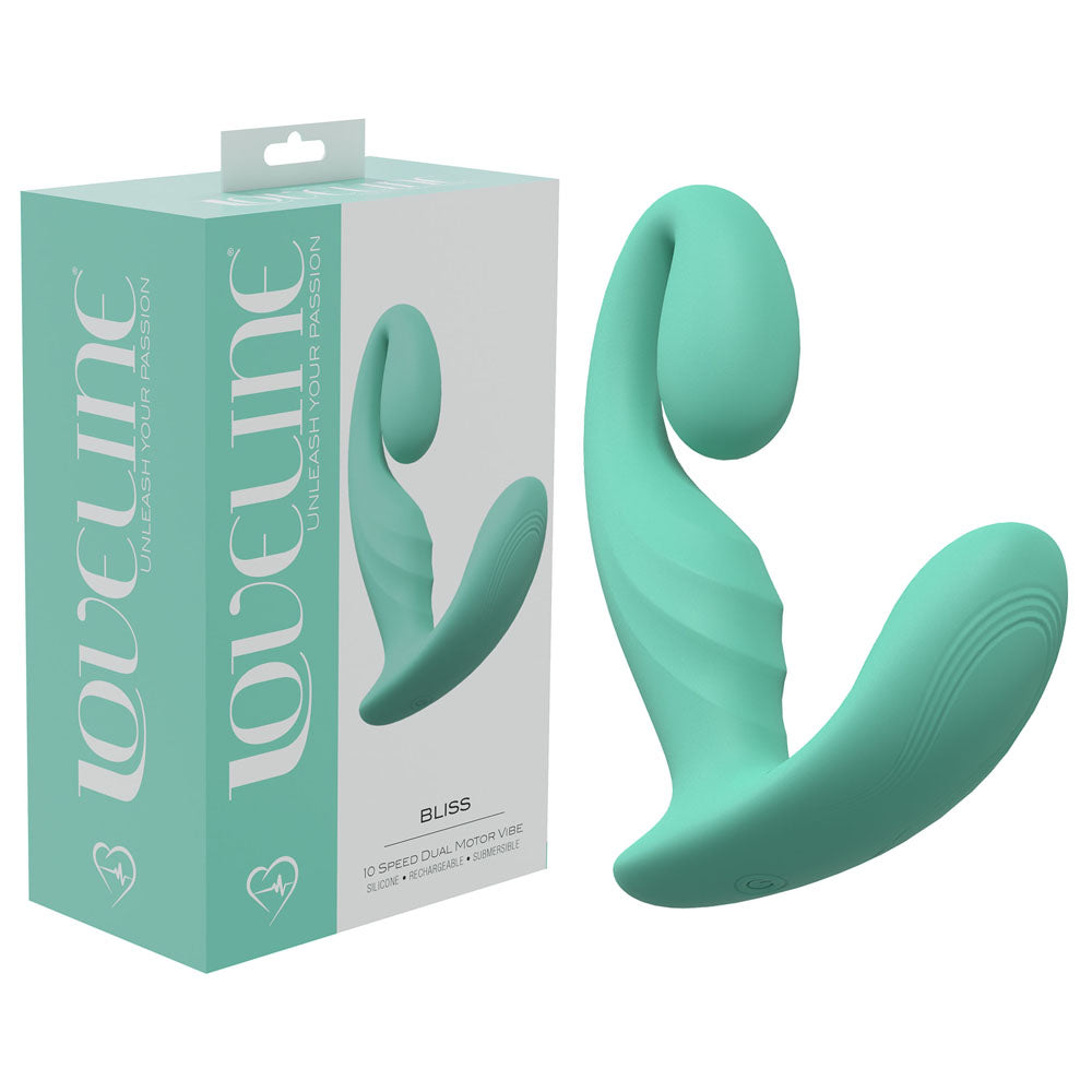 LOVELINE Bliss -  -  11.5 cm USB Rechargeable Vibrator in mint green packaging and product display.