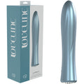 LOVELINE La Perla II -  - Pearlescent  19.2 cm USB Rechargeable Vibrator next to its elegant packaging.