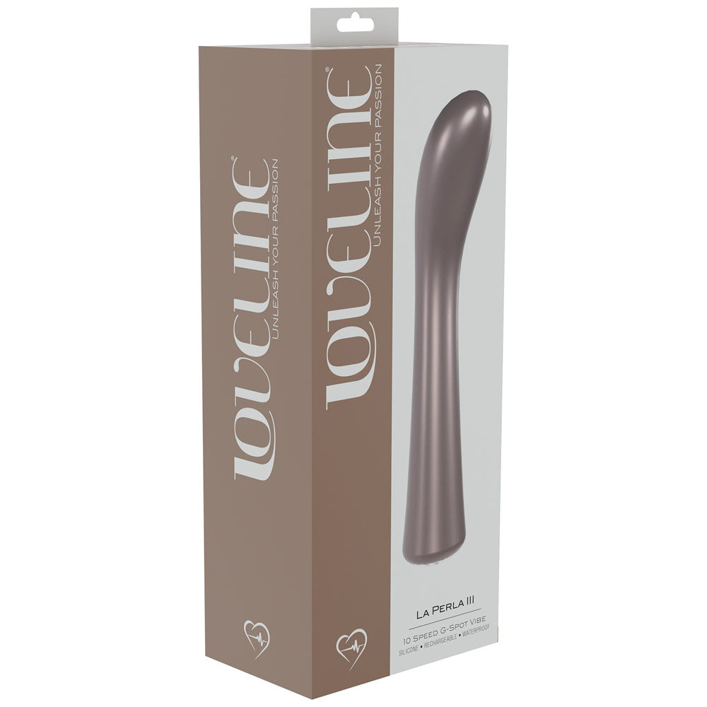 LOVELINE La Perla III -  - Pearlescent  19.2 cm USB Rechargeable Vibrator packaging display.