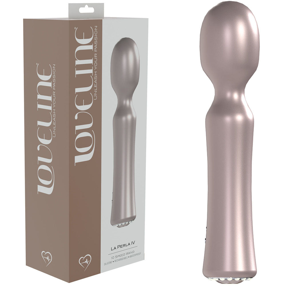 LOVELINE La Perla IV -  - Pearlescent  19.2 cm USB Rechargeable Massage Wand packaging and product image.