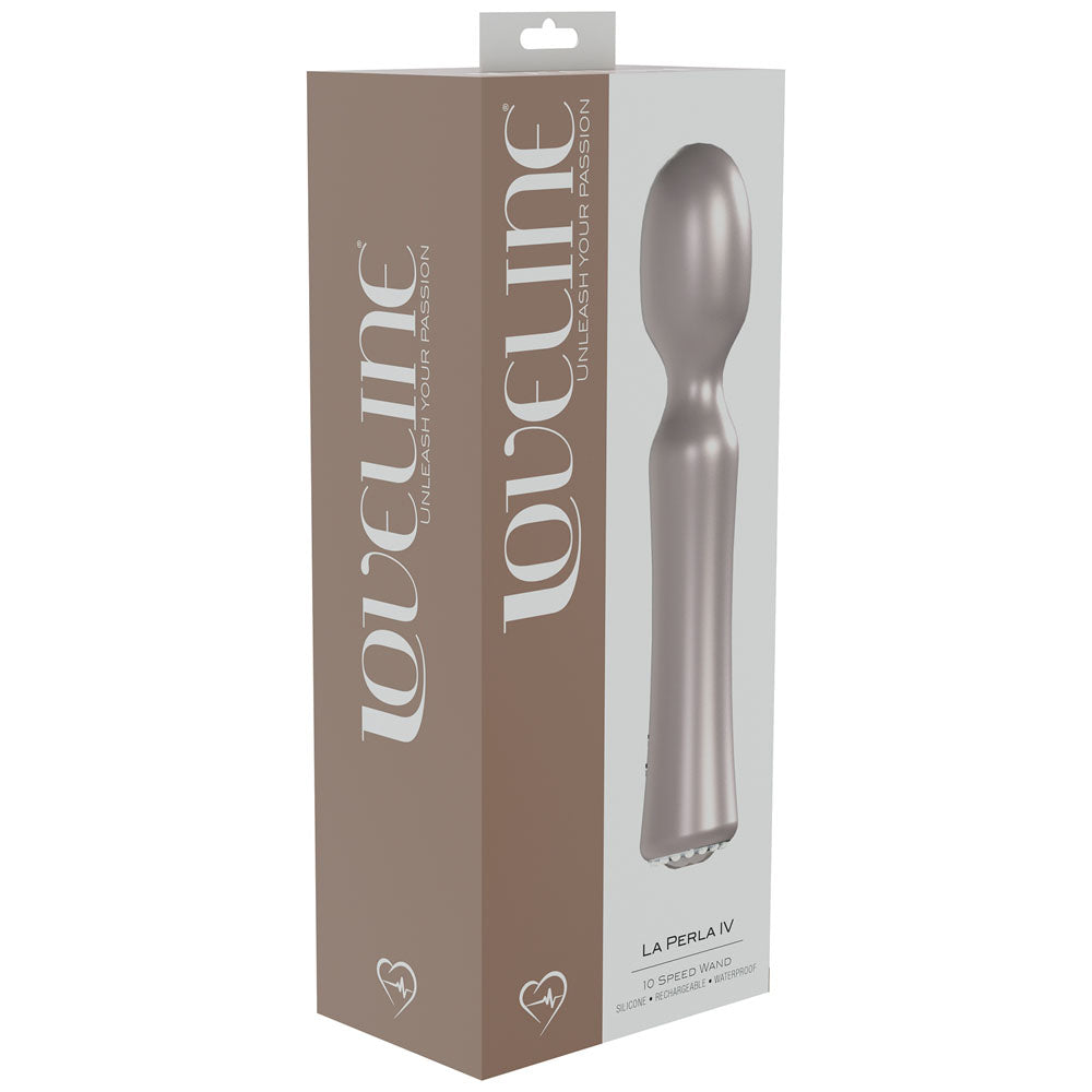 LOVELINE La Perla IV -  - Pearlescent  19.2 cm USB Rechargeable Massage Wand packaging display.