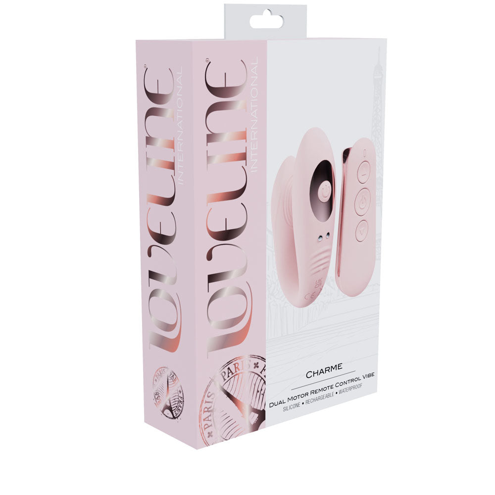 LOVELINE Charme Dual Motor Vibe -  USB Rechargeable Dual Motor Vibrator with Wireless Remote packaging image.