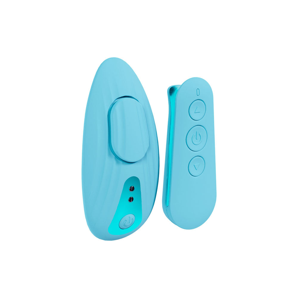 LOVELINE Celeste -  -  USB Rechargeable Panty Vibrator with Wireless Remote in vibrant blue color.