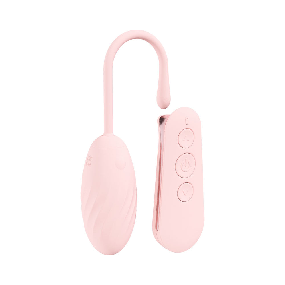 LOVELINE Felicite -  -  USB Rechargeable Vibrating Egg with Wireless Remote in pink with control buttons.