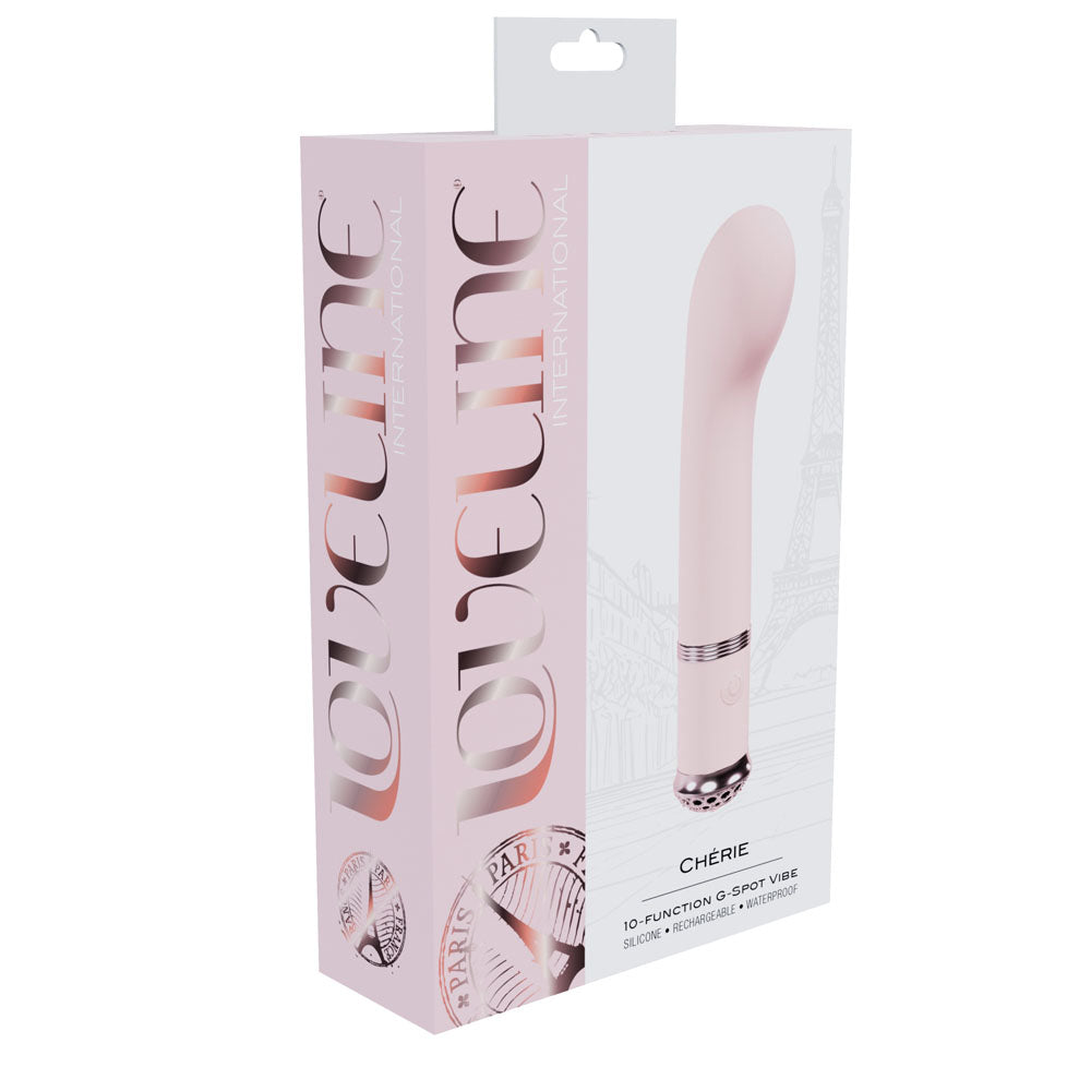 LOVELINE Cherie -  -  14 cm USB Rechargeable Vibrator packaging showcasing 10-function G-spot vibe.