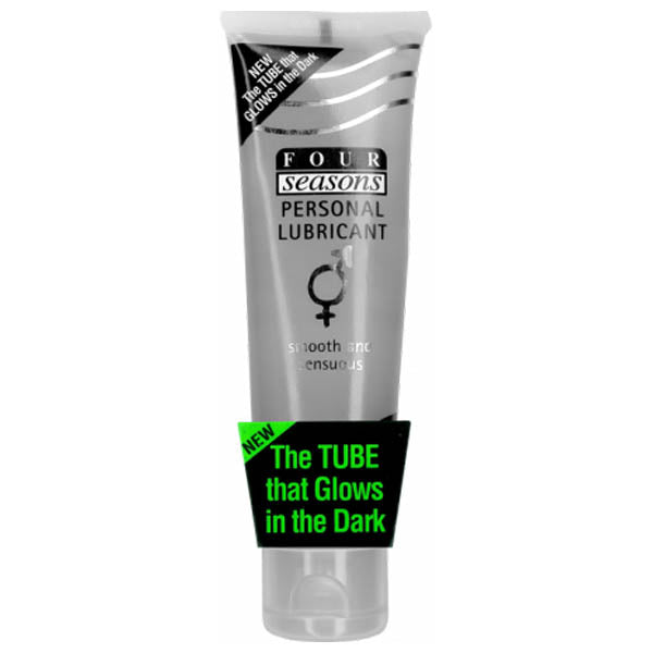 Four Seasons Glow In The Dark Lubricant - Glow N' Dark Personal Lubricant - 100 ml Tube in sleek packaging with glow feature.