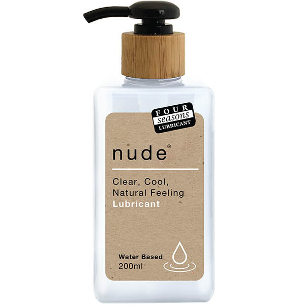 Four Seasons Nude - Water Based Lubricant - 200 ml in a clear bottle with bamboo cap, perfect for intimate essentials.