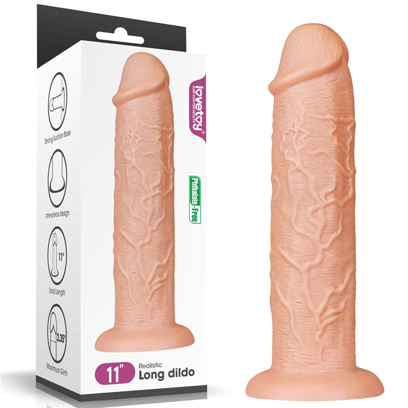 King Size 11'' Realistic Dildo -  28 cm Dong showcased with detailed textures and packaging, perfect for intimate essentials.