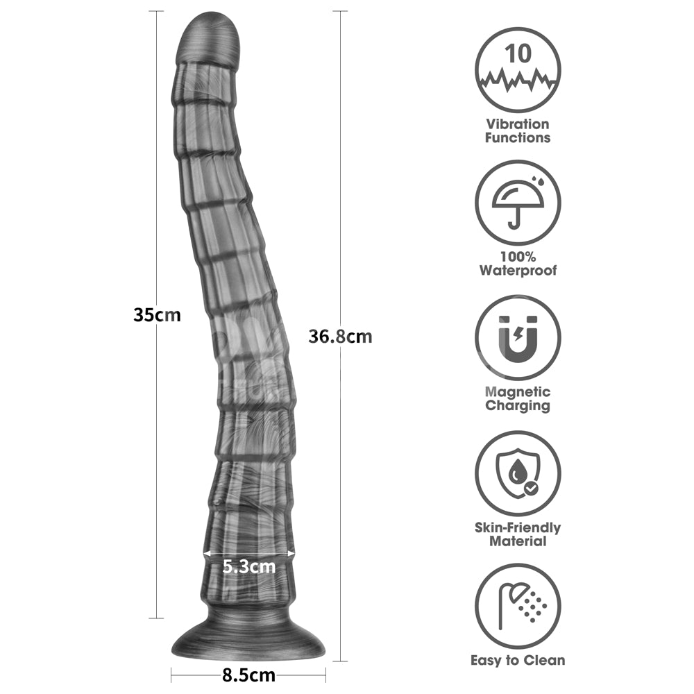 King Sized Vibrating Vibrax Slider - Grey 36.8 cm (14.5'') USB Rechargeable Vibrating Dildo dimensions and features