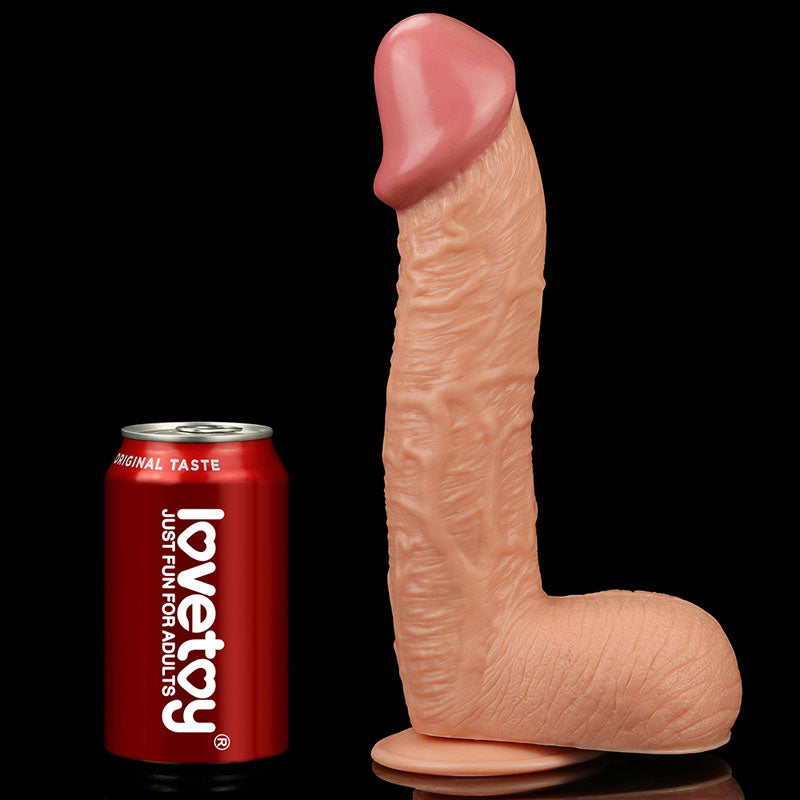 King Size 10.5'' Realistic Dildo -  26.7 cm Dong next to a soda can for size reference.