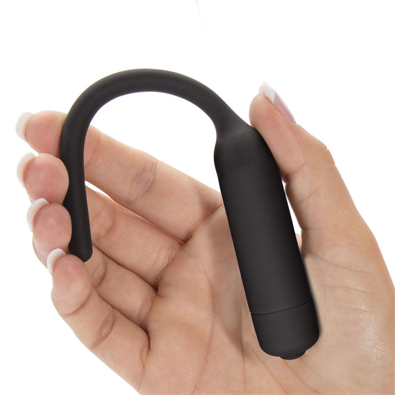 Ultimate Silicone Vibrating Urethral Dilator -  Vibrating Urethral Sound in a hand showcasing its flexible design.