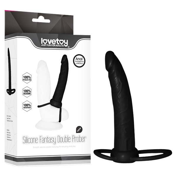 Anal Indulgence Collection Silicone Fantasy Double Prober -  15.2 cm (6'') Anal Dong & Cock Ring packaging and product.
