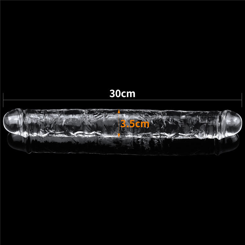 Flawless  Double Dildo 12'' -  30 cm Double Dong on black background with measurement dimensions highlighted.