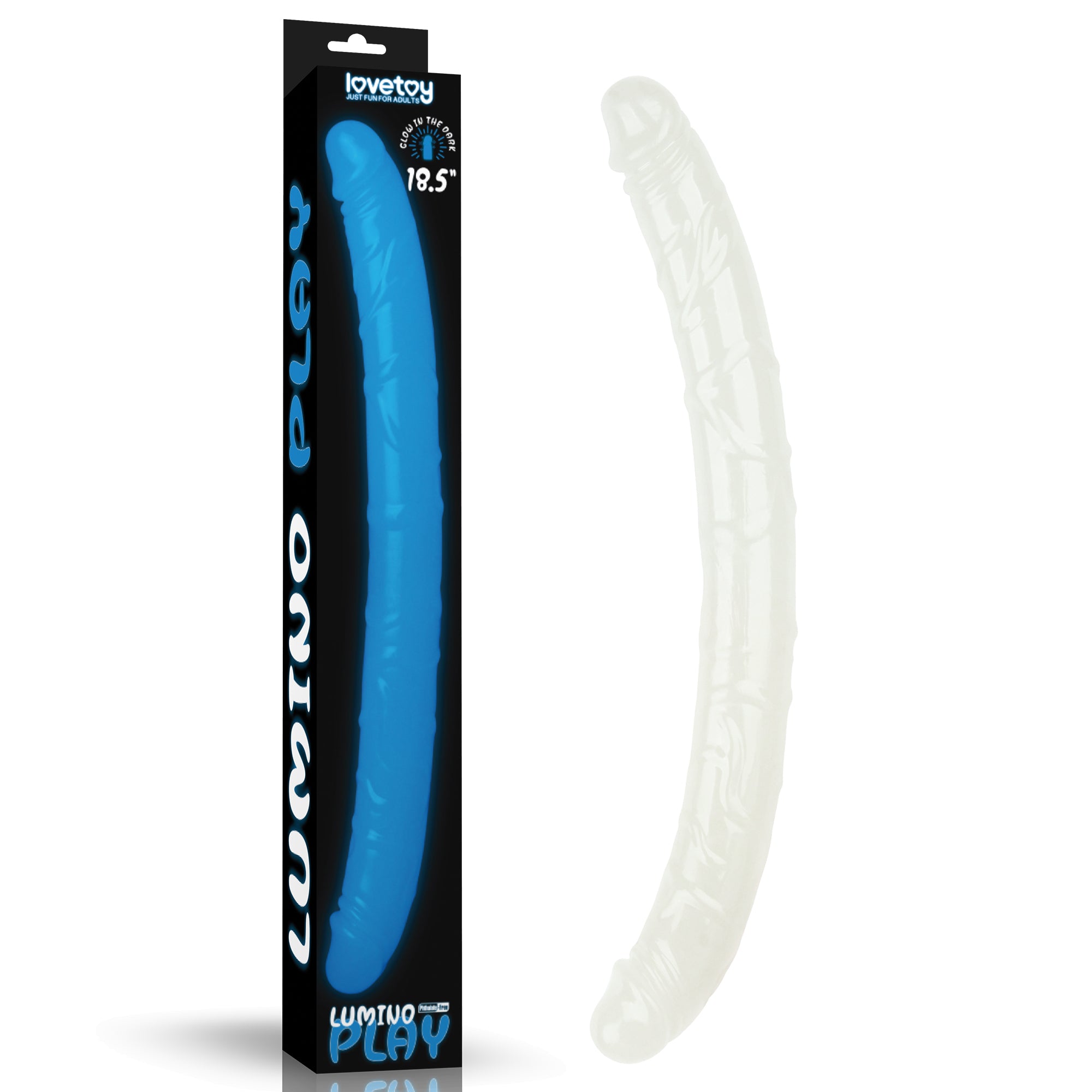 Lumino Play 18.5'' Double Dildo - Glow in the Dark 47 cm Double Dong with colorful glow and packaging