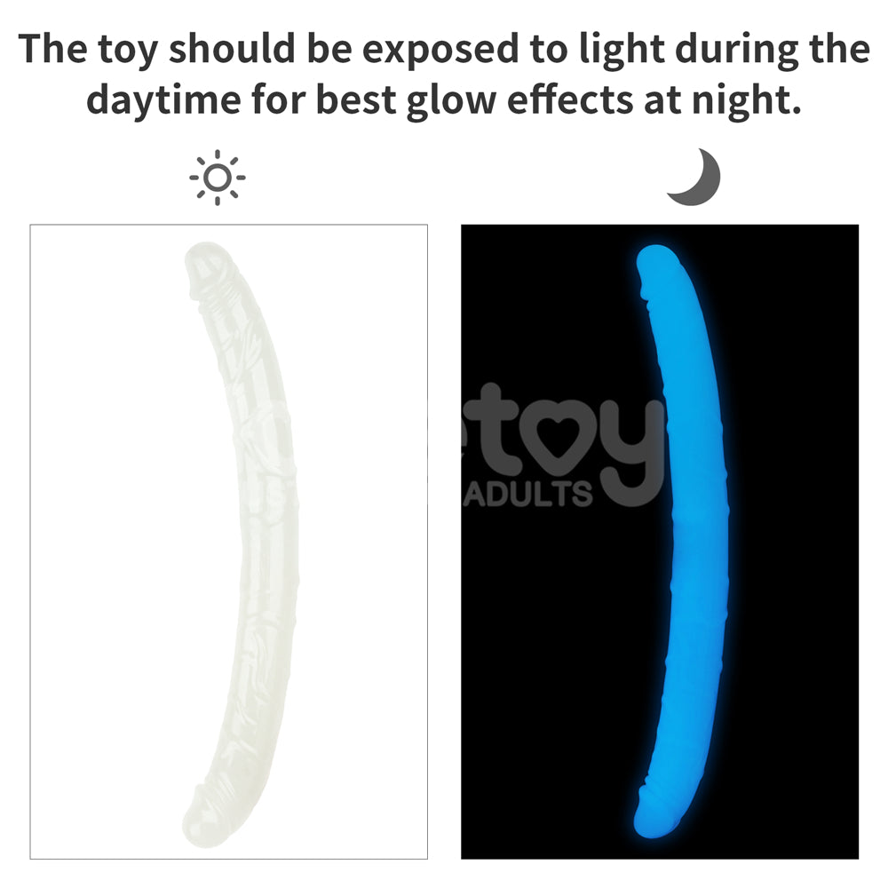 Lumino Play 18.5'' Double Dildo - Glow in the Dark  47 cm Double Dong showcasing glow effects exposure tips.