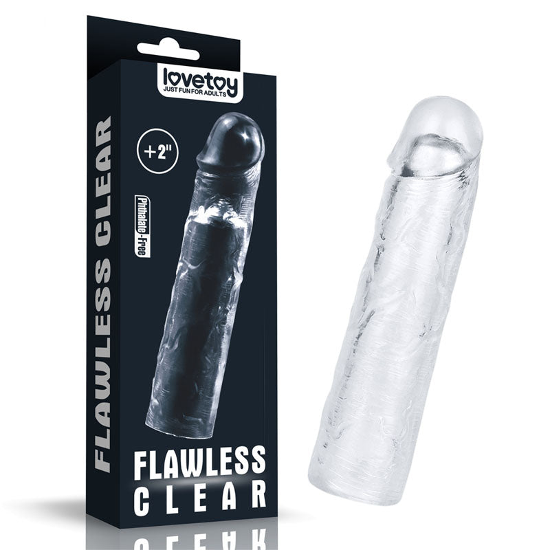 Flawless  Penis Sleeve 2'' -  5 cm Penis Extender Sleeve in packaging with realistic design for enhanced pleasure.