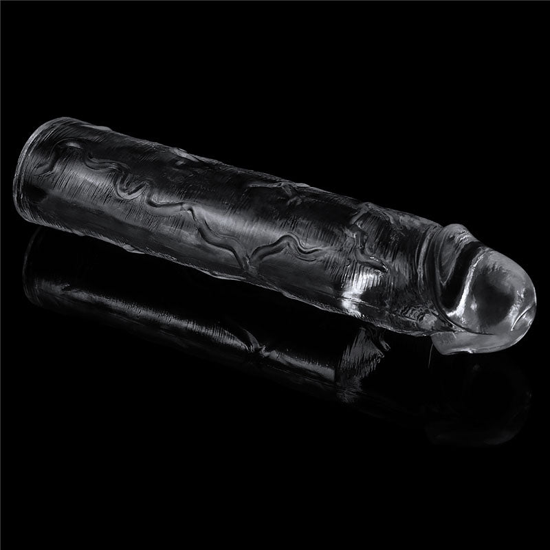 Flawless  Penis Sleeve 2'' -  5 cm Penis Extender Sleeve on a black background, showcasing its realistic texture.