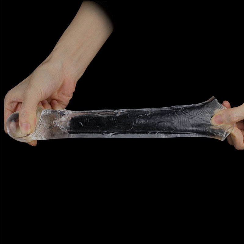 Flawless Penis Sleeve 2'' - 5 cm Penis Extender Sleeve held in hands, showcasing its flexible design and realistic texture.