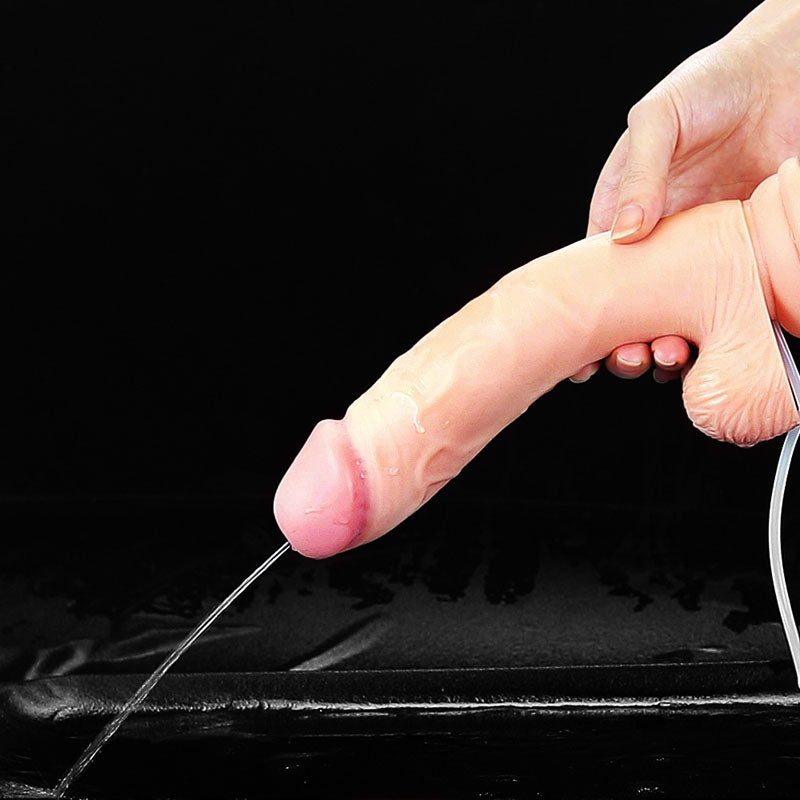Cumming Softee soft ejaculation cock 9'' squirting dildo with balls, realistic detail, and water-based functionality.