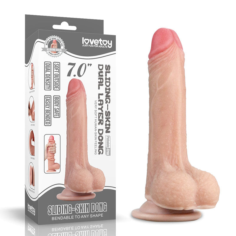 Sliding Skin Dual Layer Dong -  17.8 cm (7'') Dong with Flexible Skin in packaging, realistic design for intimate essentials.