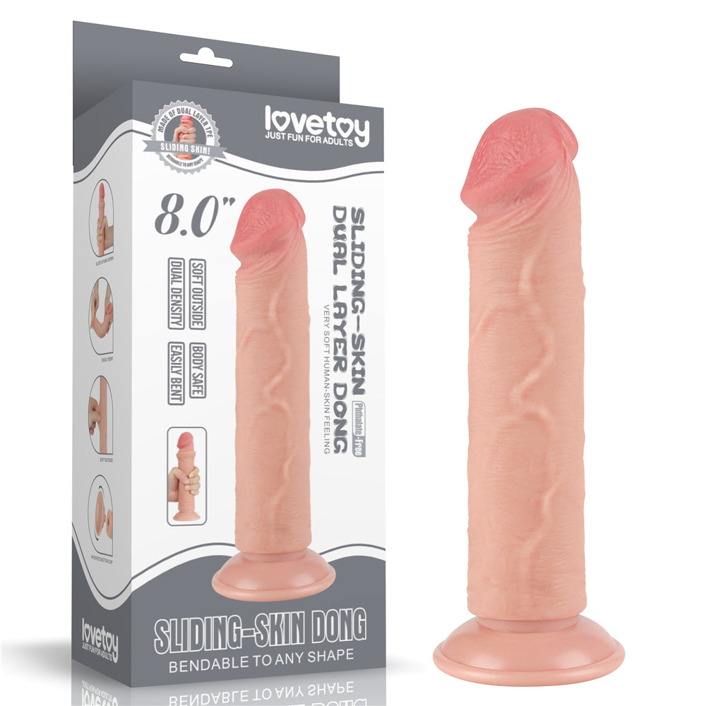 Sliding Skin Dual Layer Dong -  20 cm (8'') Dong with Flexible Skin - Realistic, bendable dildo with dual-layer material.