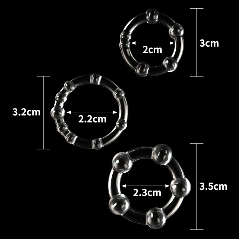 Power Plus Triple Beaded Ring Set -  Cock Rings - Set of 3 featuring three different sizes for enhanced pleasure.