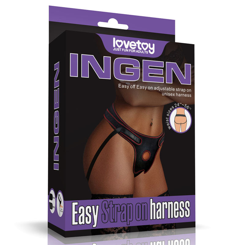 Ingen Easy Strap-On Harness -  Adjustable Strap-On Harness (No Probe Included) packaging showcasing comfortable design.