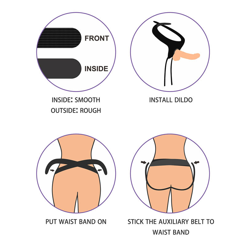 Ingen Easy Strap-On Harness -  Adjustable Strap-On Harness (No Probe Included) installation instructions with visuals.