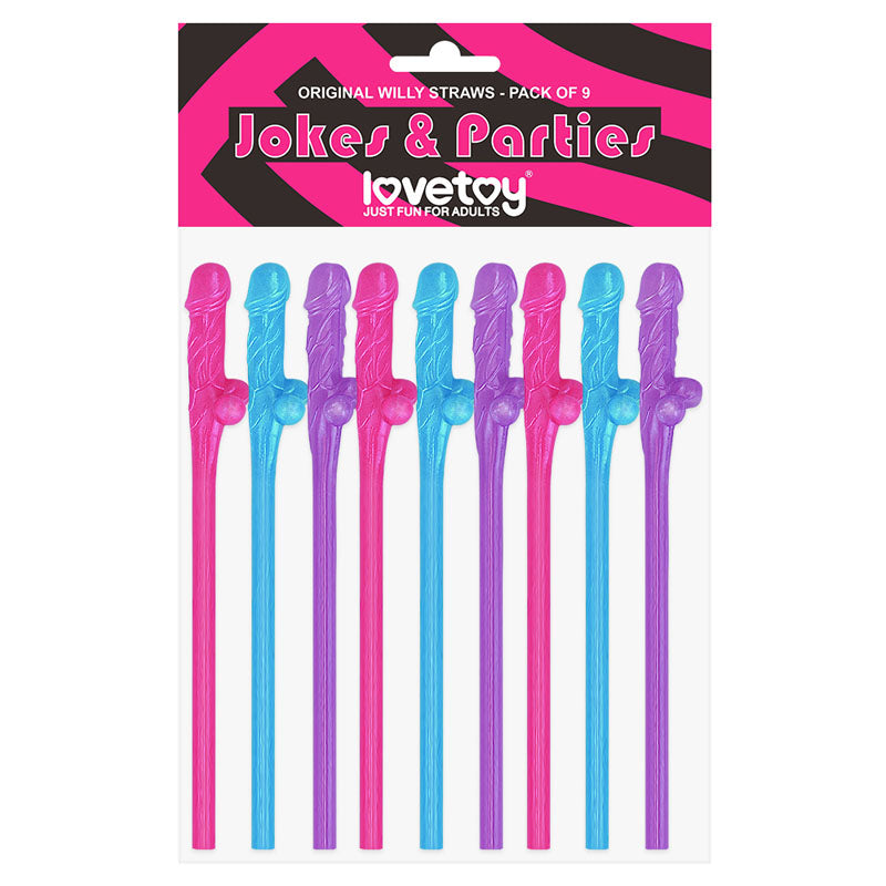 Jokes & Parties Original Willy Straws -  Dicky Straws - Set of 9 colorful pecker-shaped drinking straws for fun parties.