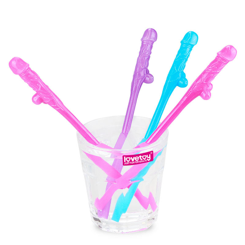 Jokes & Parties Original Willy Straws -  Dicky Straws - Set of 9 in a glass with pink and blue colors.