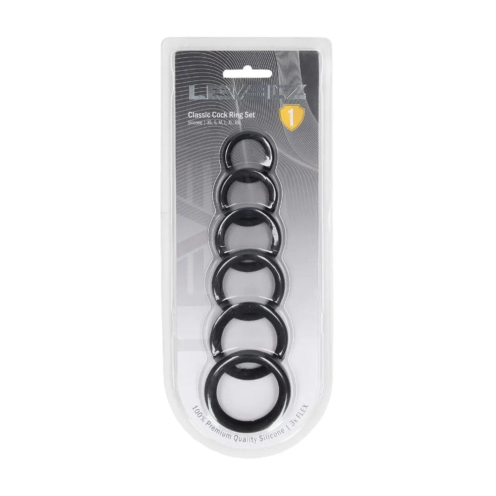 LEVELZ Classic Silicone Cock Ring Set of 6 - Cock Rings - Set of 6 Sizes in sleek packaging for intimate essentials.