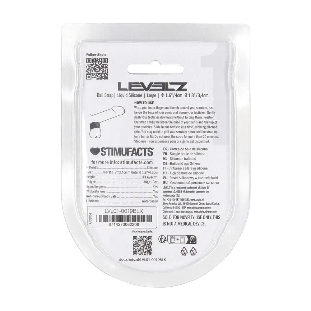 LEVELZ Liquid Silicone Ball Strap - L -  -  Ball Strap packaging with instructions and details.