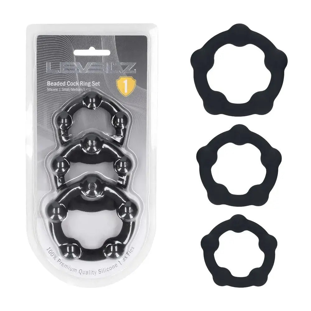 Affordable quality LEVELZ Beaded Silicone Cock Ring Set of 3 -  -  Cock Rings - Set of 3 Sizes  from Shots Toys by Discreet Intimate Essentials with Discreet Delivery 