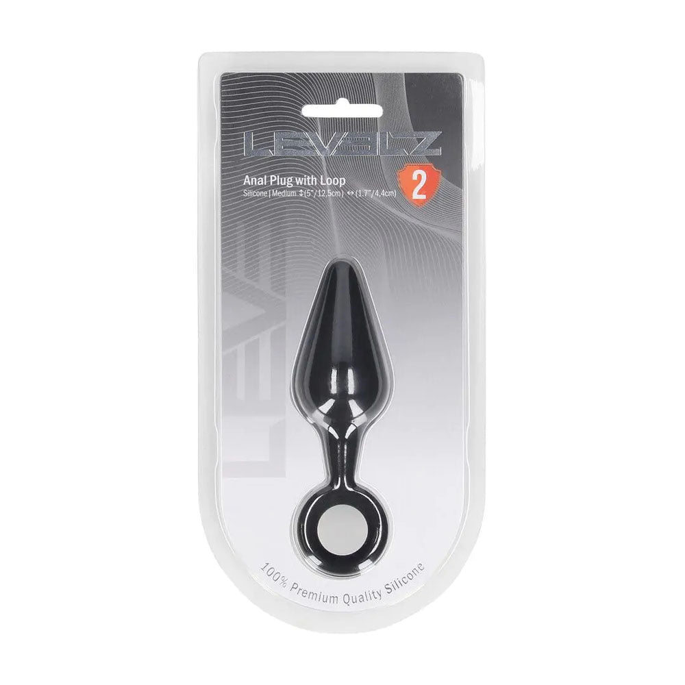 LEVELZ Silicone Anal Plug with Loop - Medium -  -  Medium Butt Plug packaging showcasing premium quality silicone design.