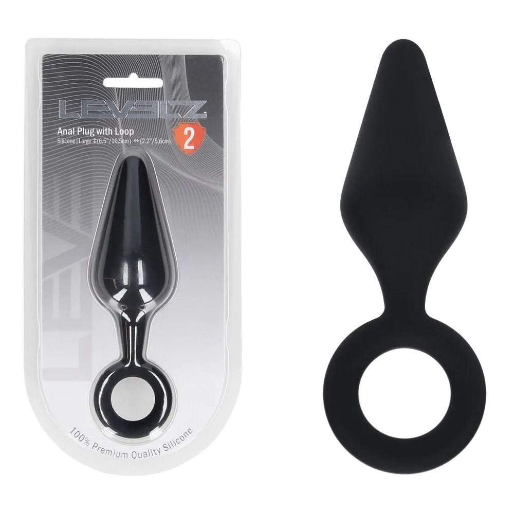 LEVELZ Silicone Anal Plug with Loop - Large -  Large Butt Plug, premium silicone anal toy packaging and design.