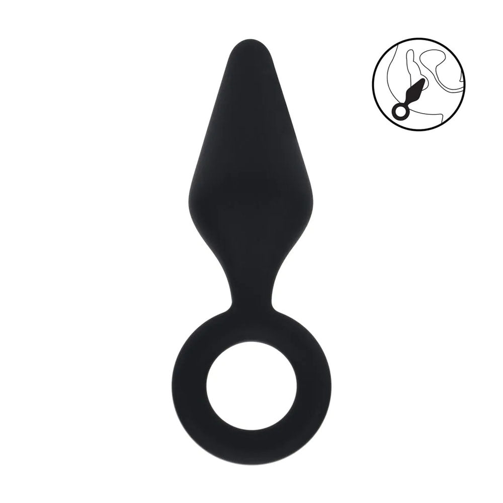 LEVELZ Silicone Anal Plug with Loop - Large -  Large Butt Plug on a white background, showcasing sleek design and loop handle.
