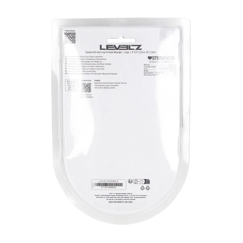 LEVELZ Rippled with Hard Loop Prostate Massager - Large - Large Prostate Massager packaging back view.