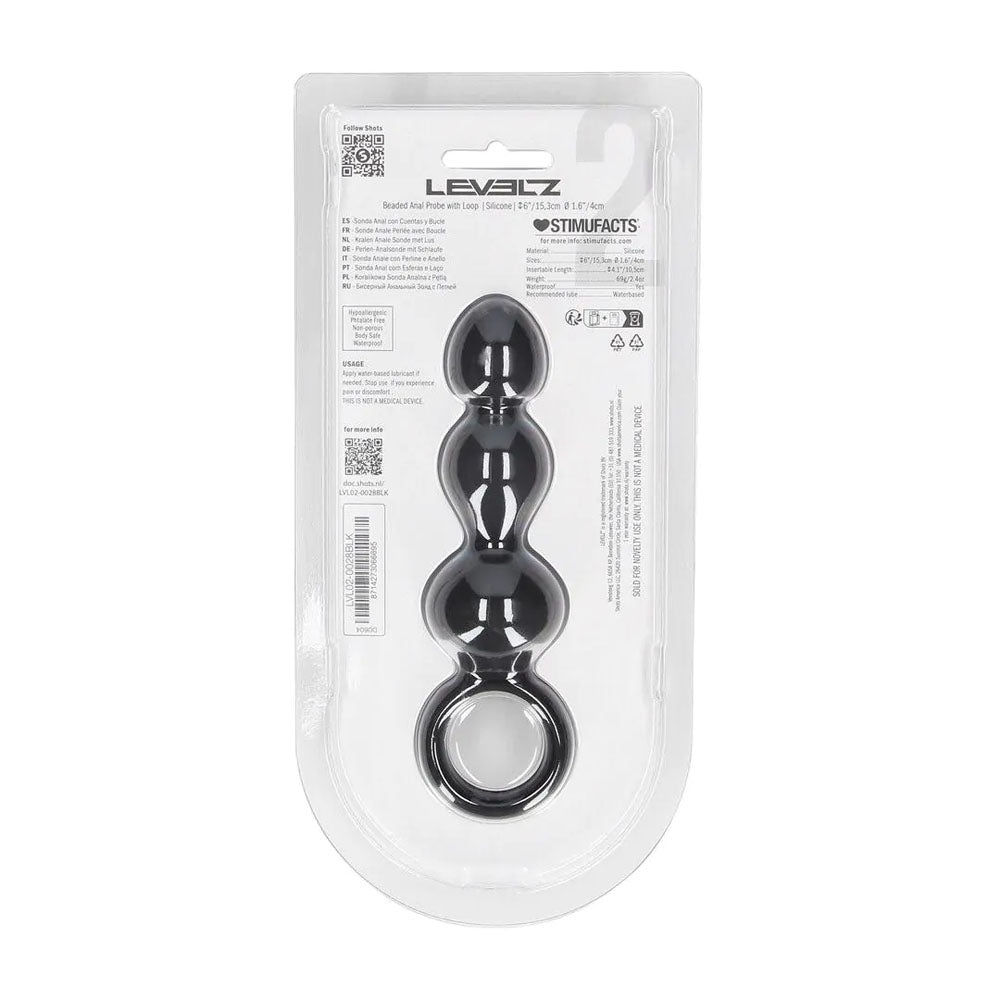 LEVELZ Beaded Silicone Anal Probe with Loop -  15.3 cm Beaded Anal Plug in packaging for adult novelty store