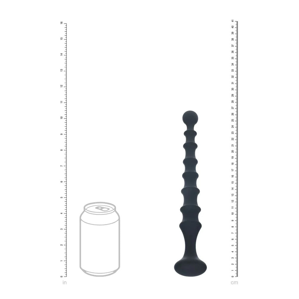 LEVELZ Ribbed Silicone Flared Anal Probe -  26.7 cm Anal Beads next to a can for size comparison