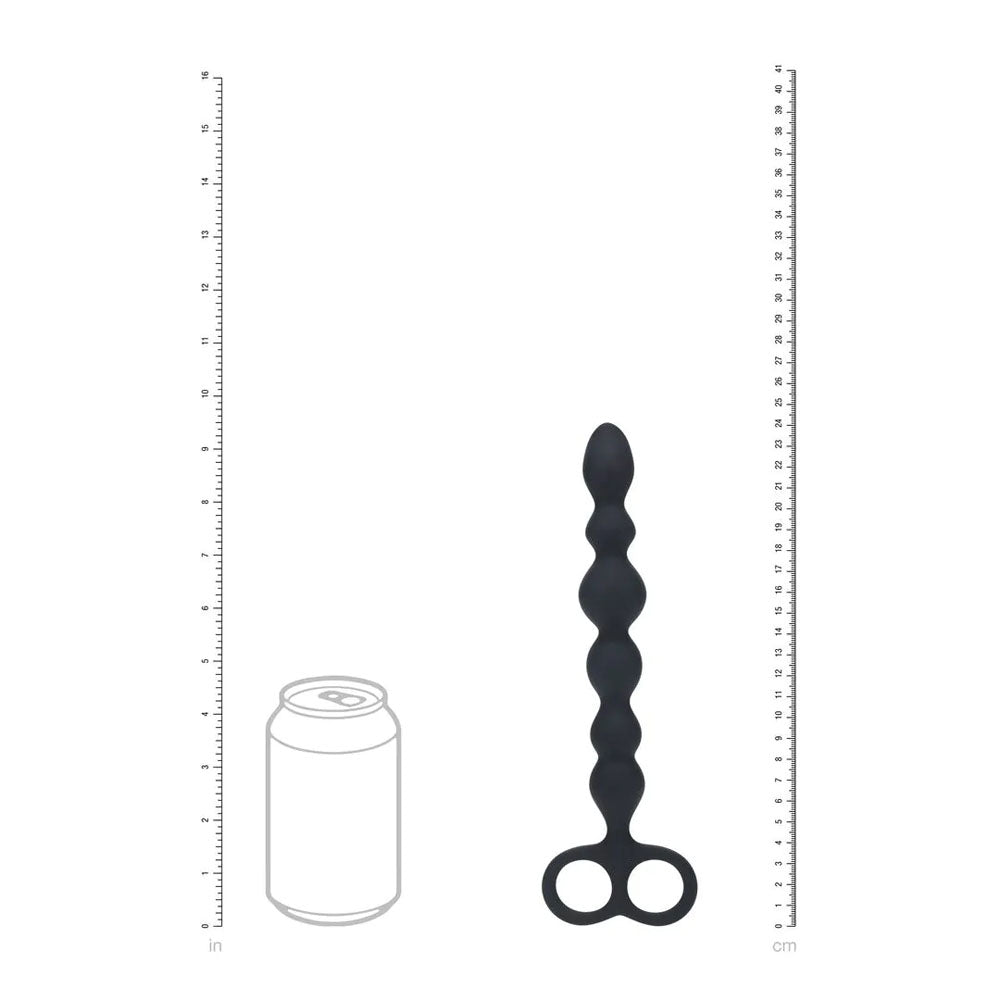 LEVELZ Beaded Silicone Anal Probe with Double Loop next to a soda can for size comparison.