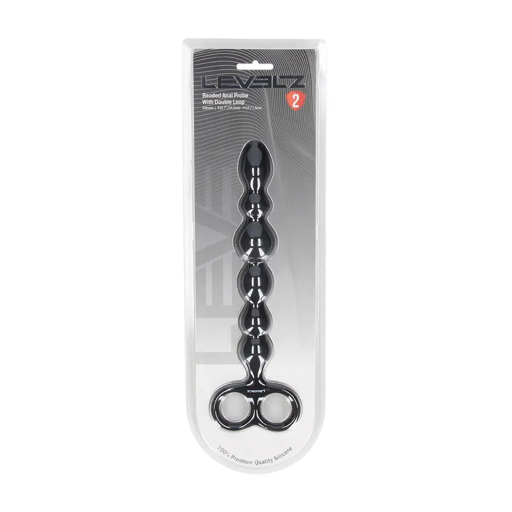 LEVELZ Beaded Silicone Anal Probe with Double Loop -  24.5 cm Anal Beads in packaging, designed for enhanced intimate experiences.