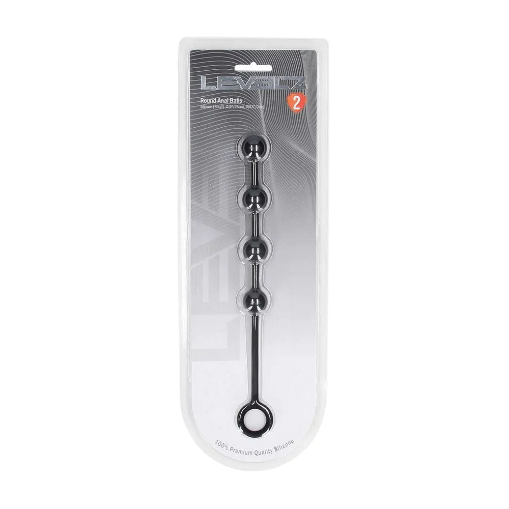 LEVELZ Round Silicone Anal Balls - S - 20mm - 23 cm Small Anal Balls packaging showing 3 smooth black silicone balls.