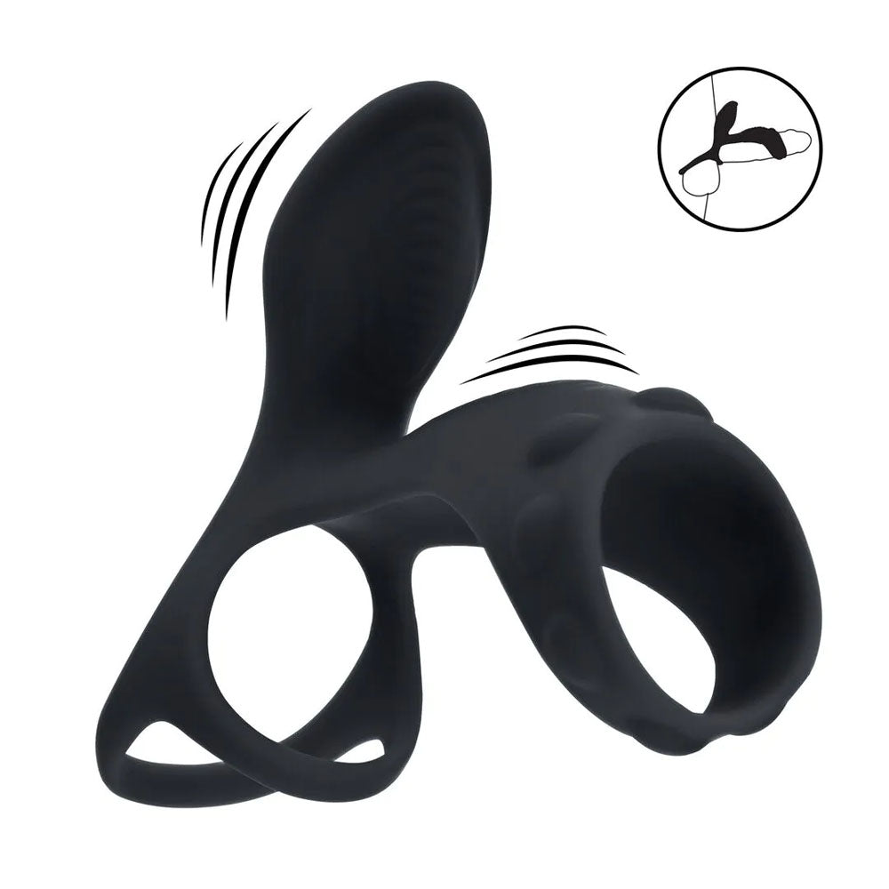 LEVELZ Vibrating Cock & Ball Ring with Shaft Loop -  USB Rechargeable Vibrating Cock & Ball Rings in black silicone design.