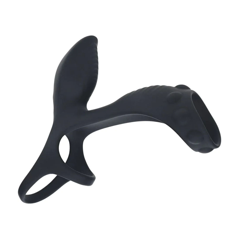 LEVELZ Vibrating Cock & Ball Ring with Shaft Loop -  USB Rechargeable Vibrating Cock & Ball Rings in black silicone design.