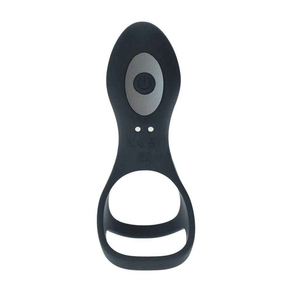LEVELZ Vibrating Cock & Ball Ring with Shaft Loop - USB Rechargeable Vibrating Cock & Ball Rings, black silicone design.